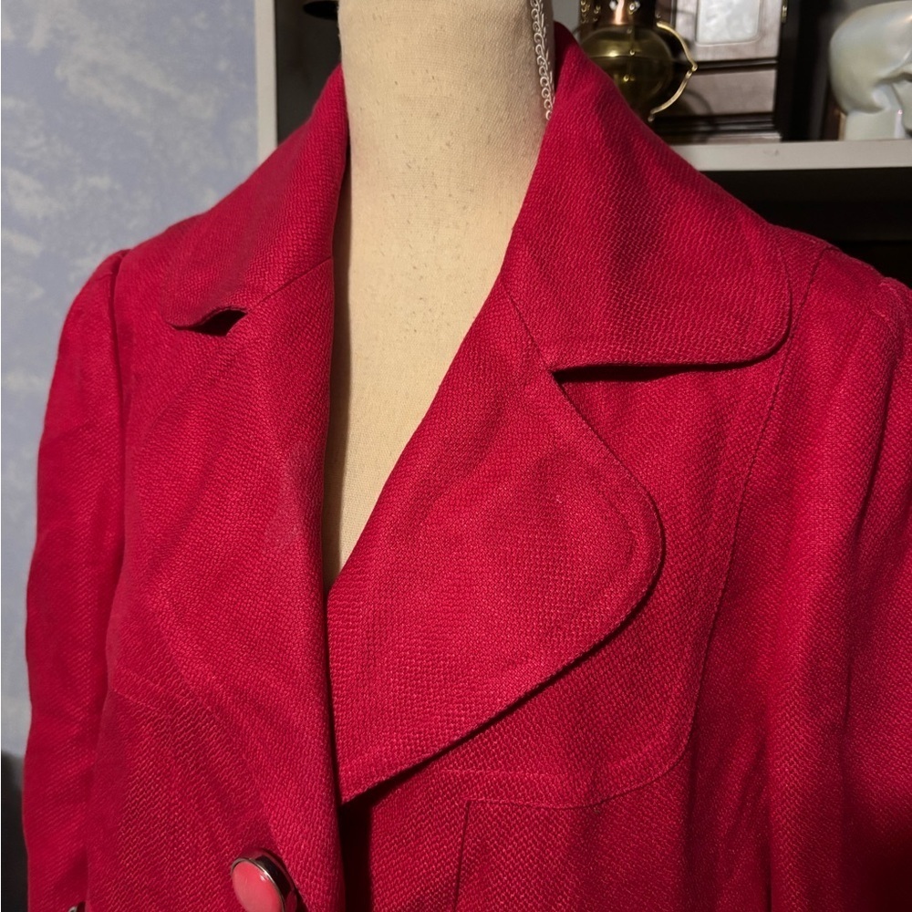 Vintage Nygard Red Linen Blazer Cropped Button Jacket Size 10 - Picture 7 of 15